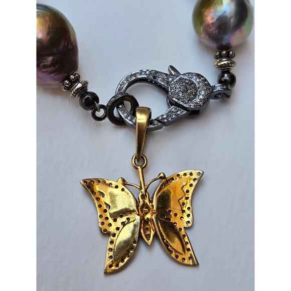 GORGEOUS Suzy T Designs Freshwater Pearl, Sterling w/Diamond Chip Clasp Bracelet - Picture 7 of 9